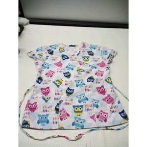 Women's Owl Print Scrub Top by Zikit, Size Small Short Sleeve